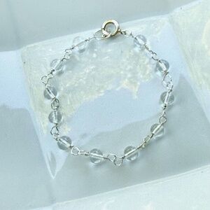 Hand Crafted Clear Round Glass Beads Wire Wrapped in Stainless Steel Silver